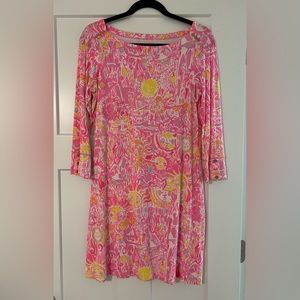 Lily Pulitzer Pink Pout Sophie Kini's In The Keys Sun Pattern Dress Size M